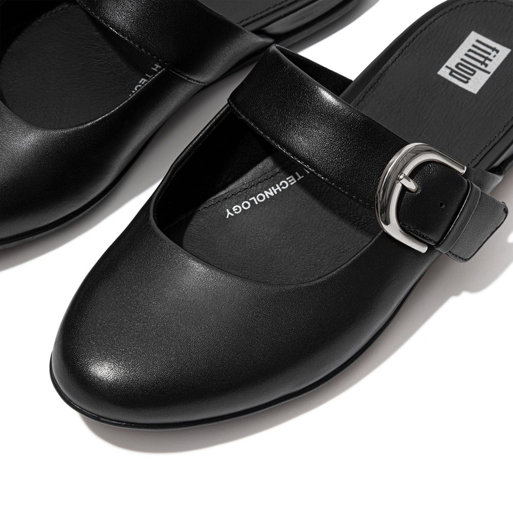 Fitflop Womens Mules Black - Allegro Buckle Leather - RM0179826